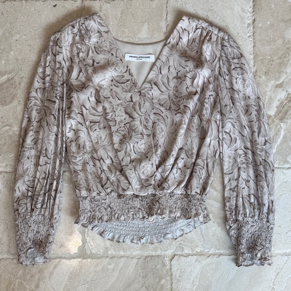 Amanda Uprichard Tan / Beige Floral Long-Sleeved Coquette Top (Size L) - Picture 4 of 10